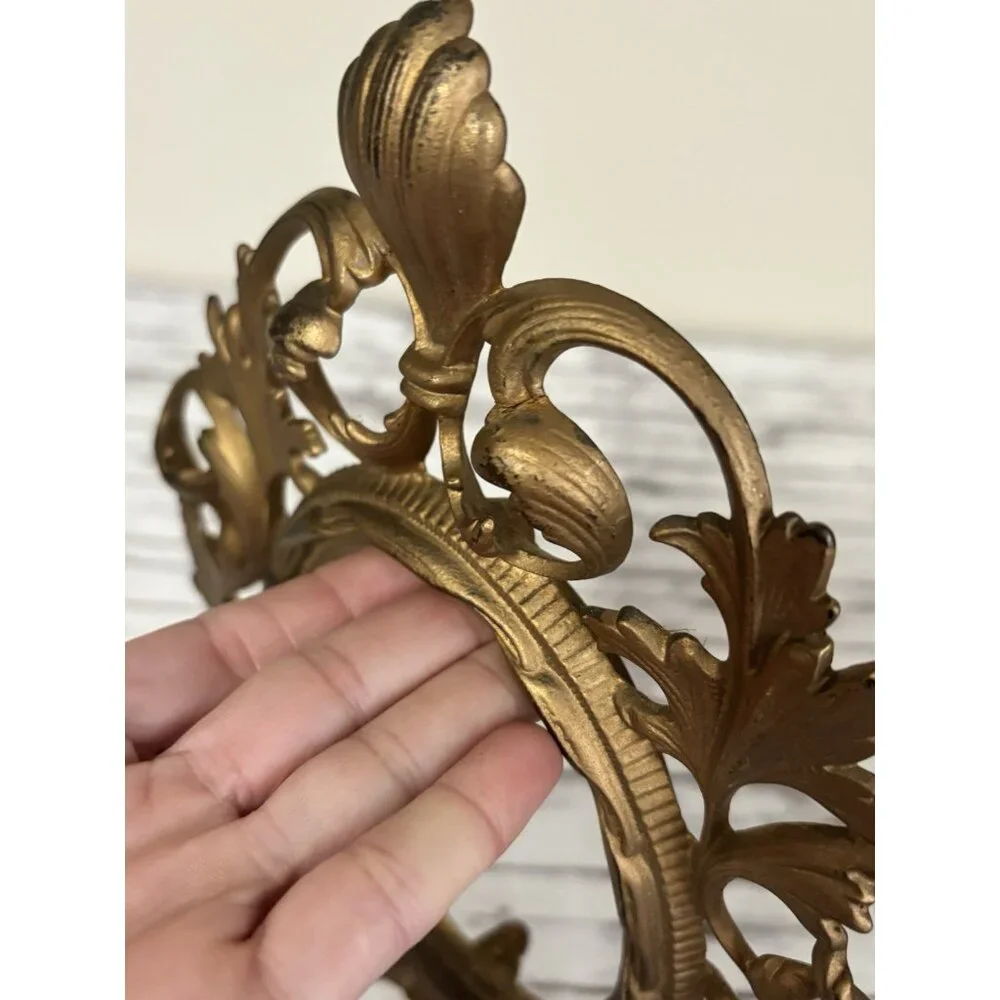 Antique‎ Cast Iron Gold Victorian Style MIRROR FRAME Stand Picture NO BACK
